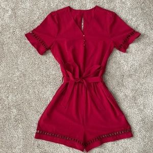 Short Sleeve V-Neck Romper with Pockets
